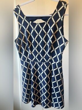 Blu Pepper Navy and White Geometric Fit & Flare Mini Dress